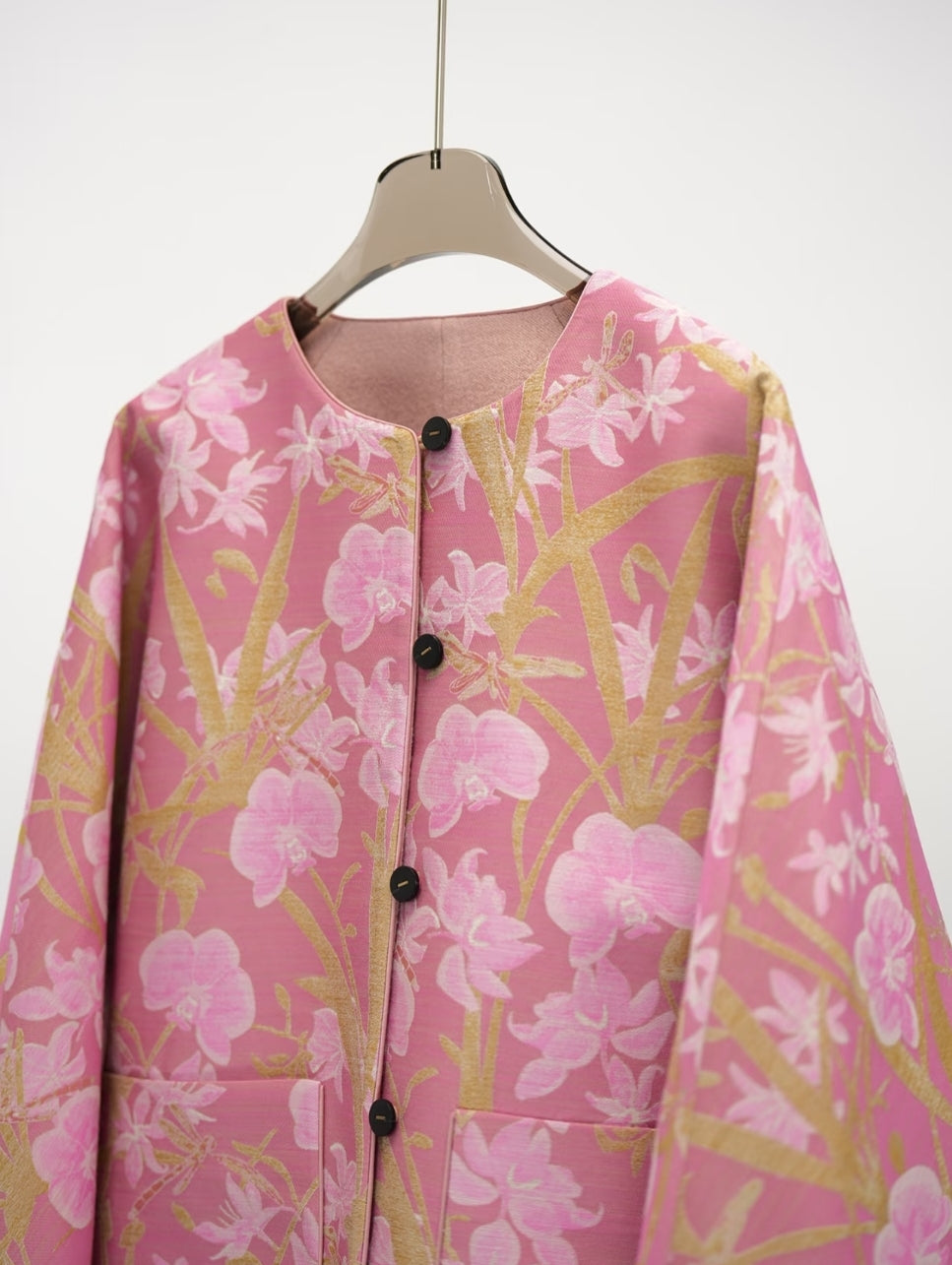 Silk-Wool Reversible Song Brocade Jacket – Luxurious Mulberry Silk & Wool Blend, Double-Sided Wear