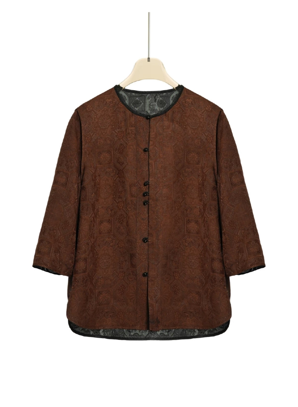 Song Brocade Blouse – Colorful Cloud Collar Jacquard, Lightweight Gambiered Gauze Top, 100% Mulberry Silk, Cool & Flowy