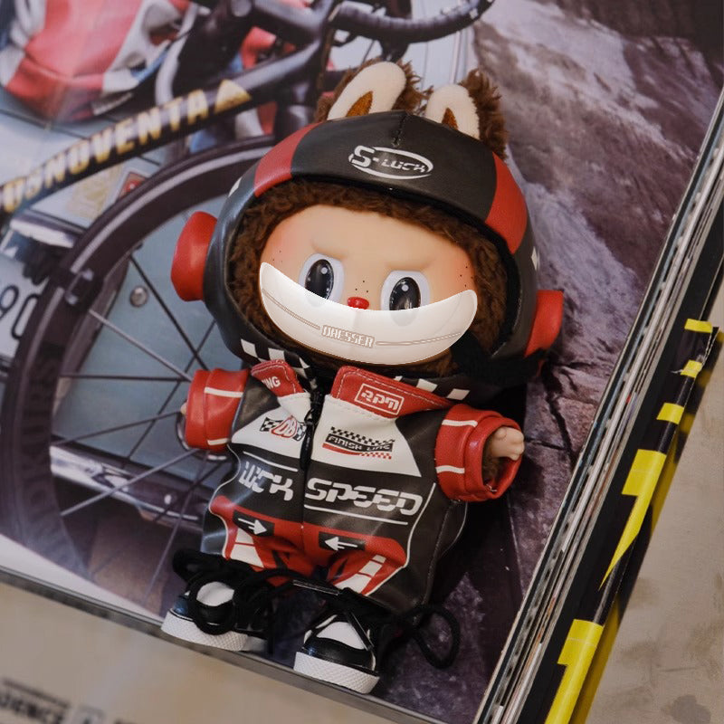 Red and Black Racing Suit Baby Clothes for 17cm LABUBU