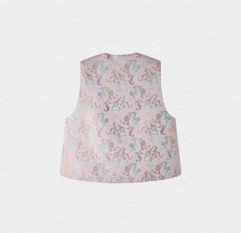 Song Brocade Aquarius Vest – Embroidered Zodiac Design, Silver-Button Waistcoat in 56% Silk Blend, Contemporary Chinese Style