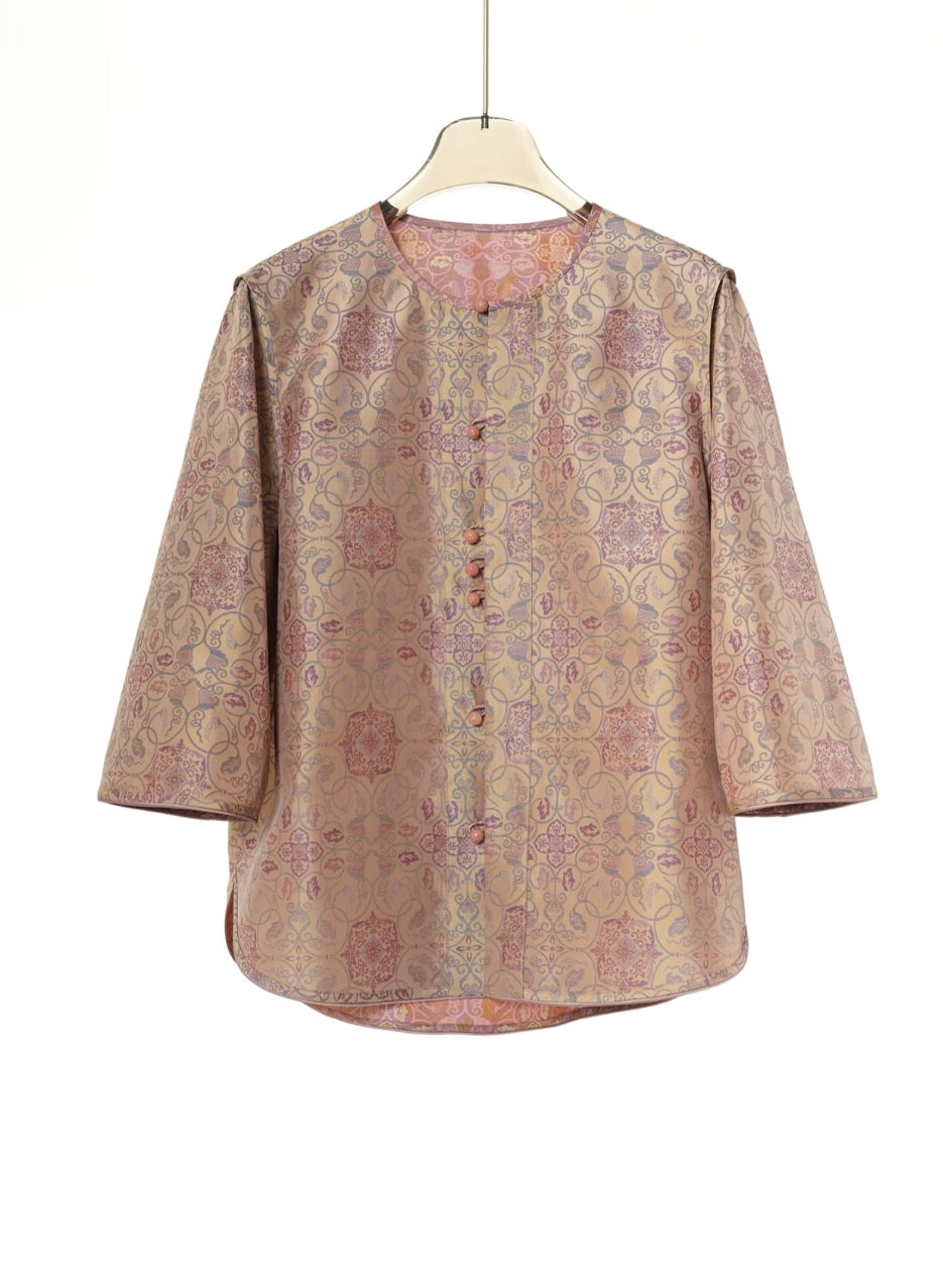 Song Brocade Jacket – Grapevine & Lotus Pattern, Reversible Lightweight Coat, 100% Pure Mulberry Silk, Contemporary Chinese Style