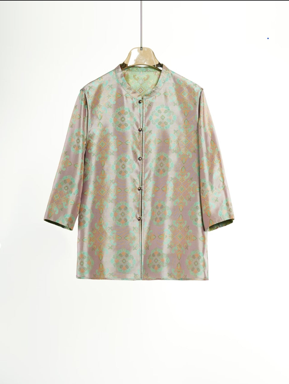 Song Brocade Top – Ombré Sunset Dye, Reversible 100% Mulberry Silk Blouse, Contemporary Chinese Layered Elegance