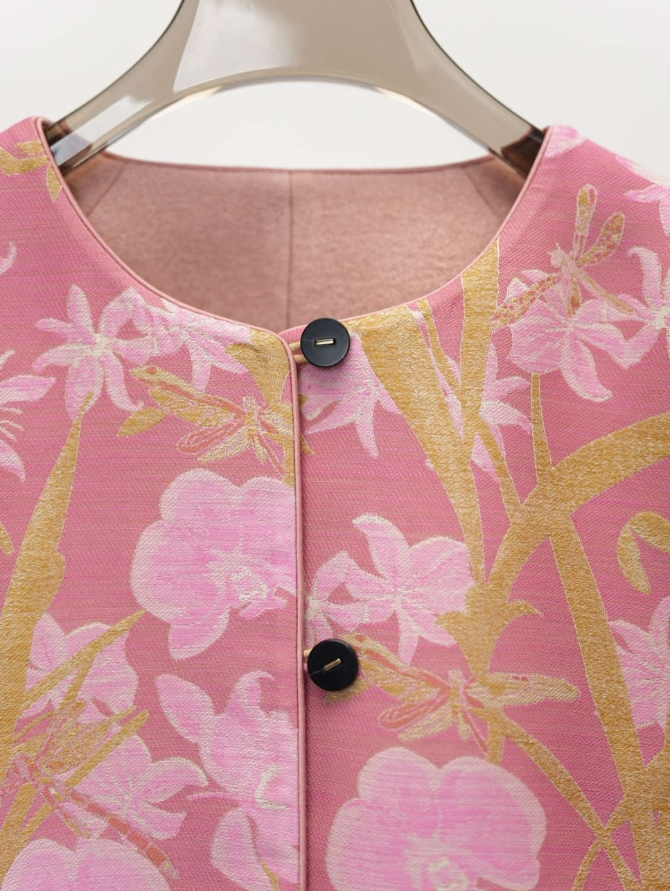 Silk-Wool Reversible Song Brocade Jacket – Luxurious Mulberry Silk & Wool Blend, Double-Sided Wear