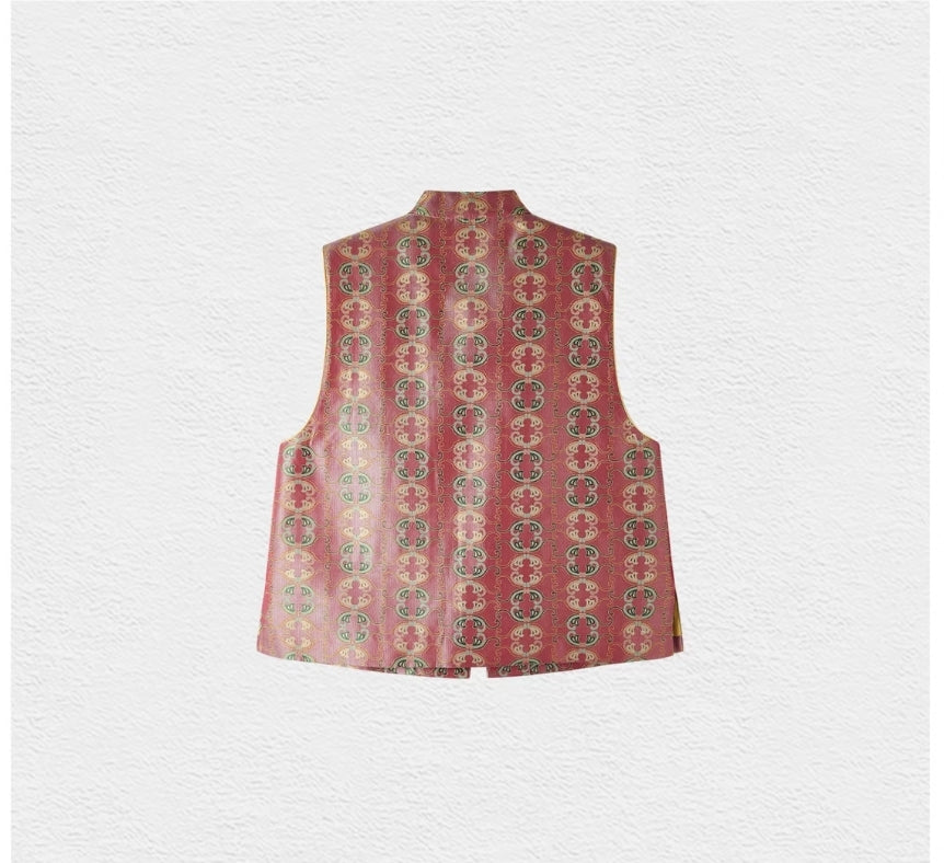 Song Brocade Vest – Embroidered Butterfly Motif, Summer-Reversible, 100% Mulberry Silk, Lightweight Contemporary Chinese Waistcoat