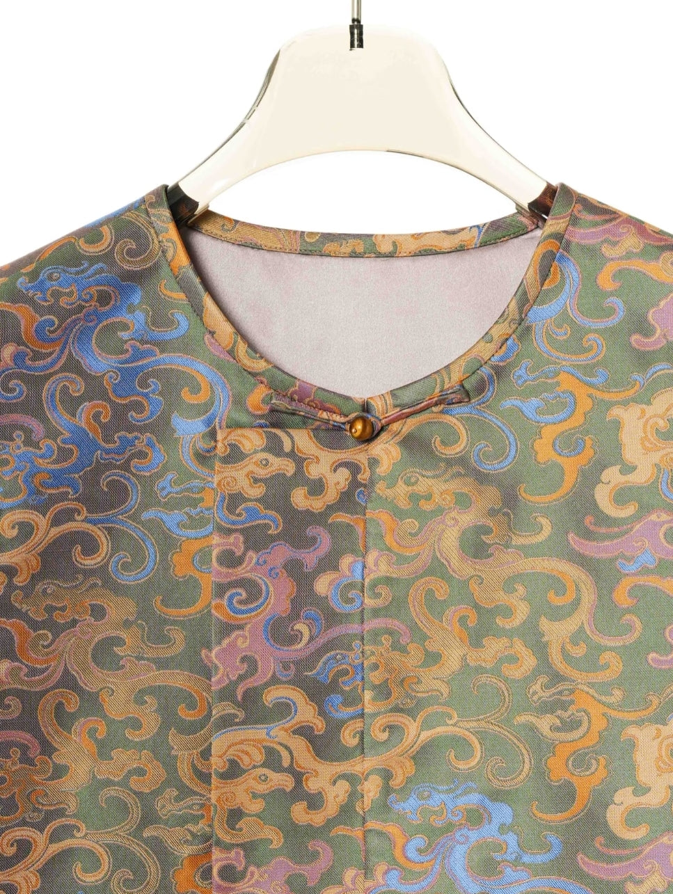 Song Brocade Vest – Mythical Dragon & Phoenix Motif, 100% Mulberry Silk, Lightweight Layering Piece, Contemporary Chinese Style