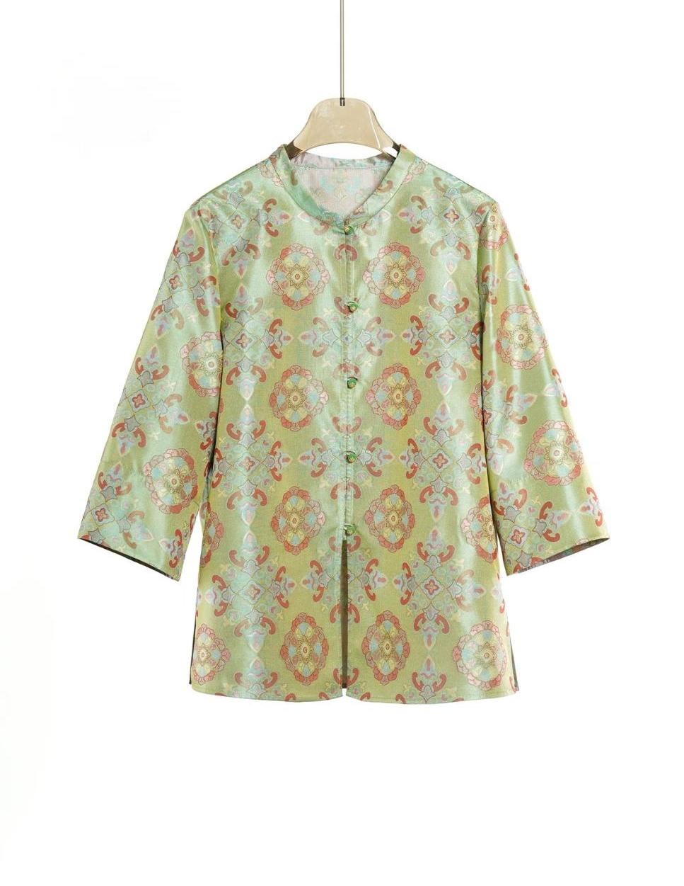 Song Brocade Top – Ombré Sunset Dye, Reversible 100% Mulberry Silk Blouse, Contemporary Chinese Layered Elegance